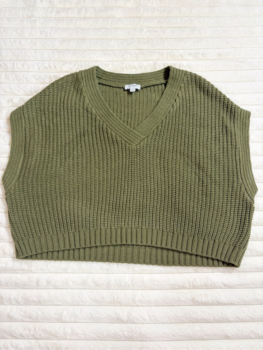 True Craft Olive Green Chunky Knit Sweater Vest XL Oversized Boho Layering Top